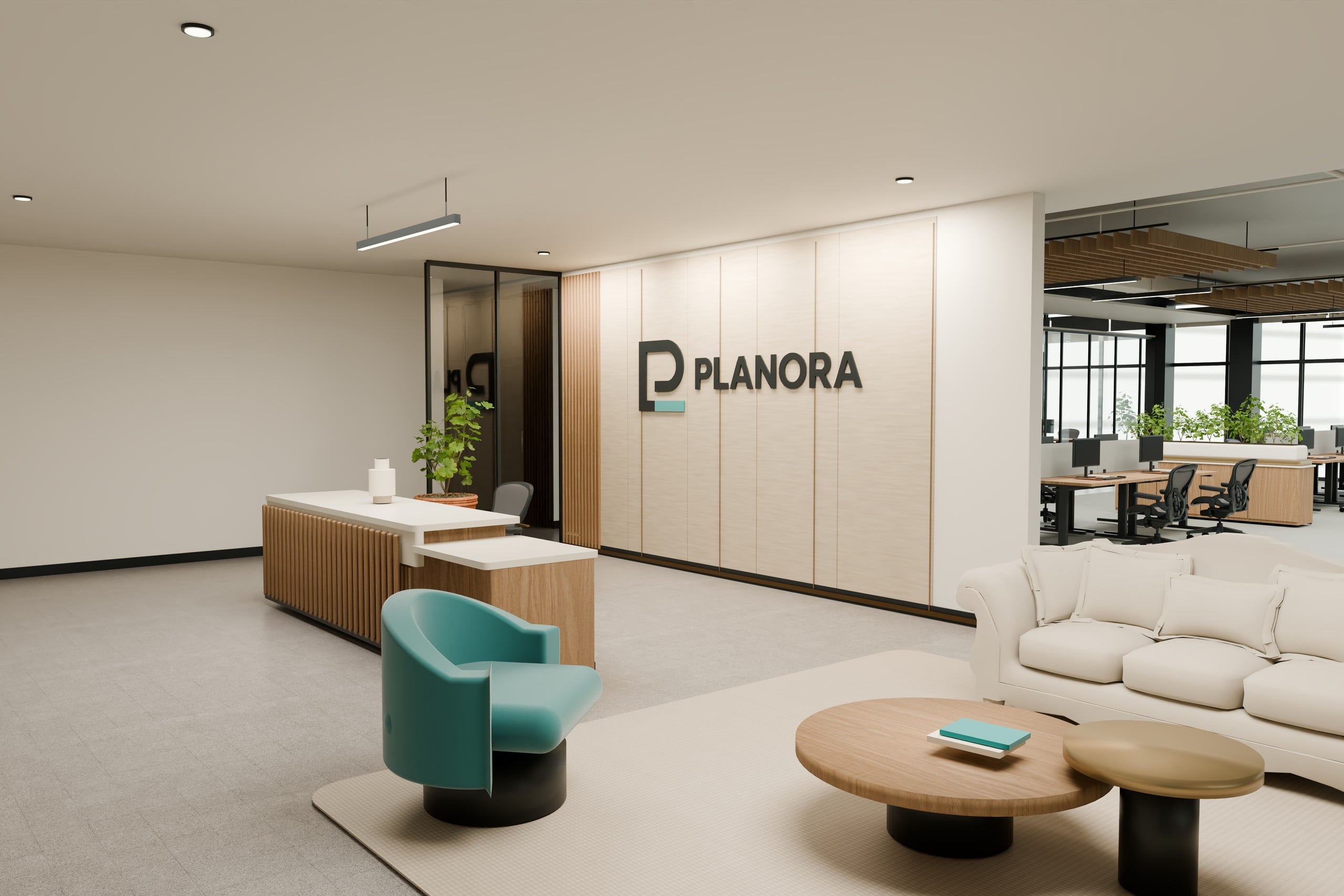 Branded reception in the PLANORA Presentation demonstration.