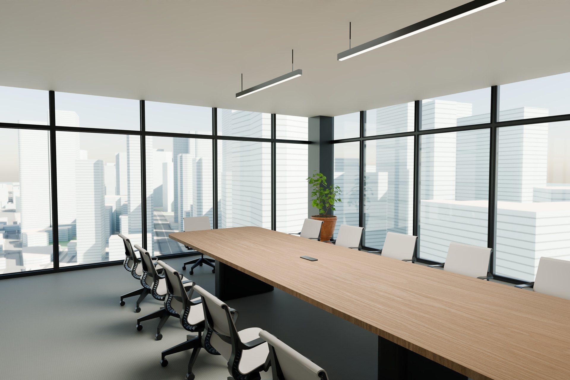 A twelve-seat boardroom brings the team and its guests together.